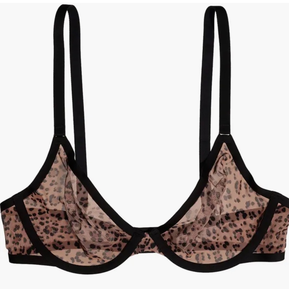 CUUP The Plunge Mesh Underwire Sheer Cheetah Animal Leopard Print UW Bra 38A - Picture 2 of 14